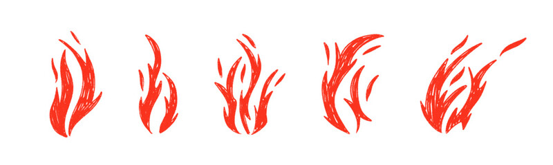 Y2K fire tattoo design with bold black flames. Hand-drawn doodle flames. Flat vector illustration isolated on white background.