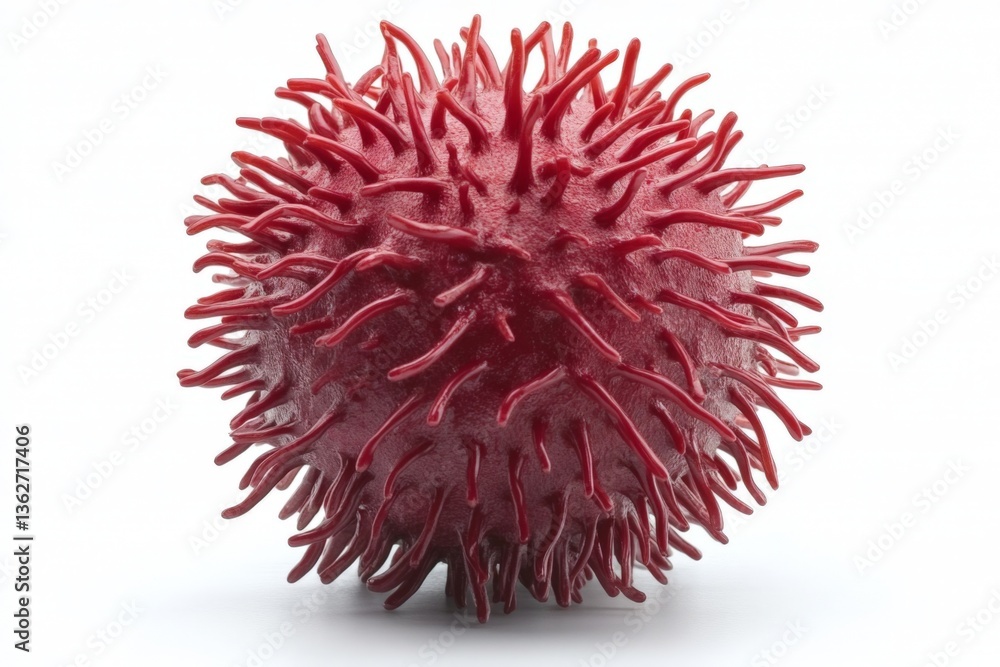 Poster Detailed close-up of a red sphere resembling a virus or pathogen on a plain background