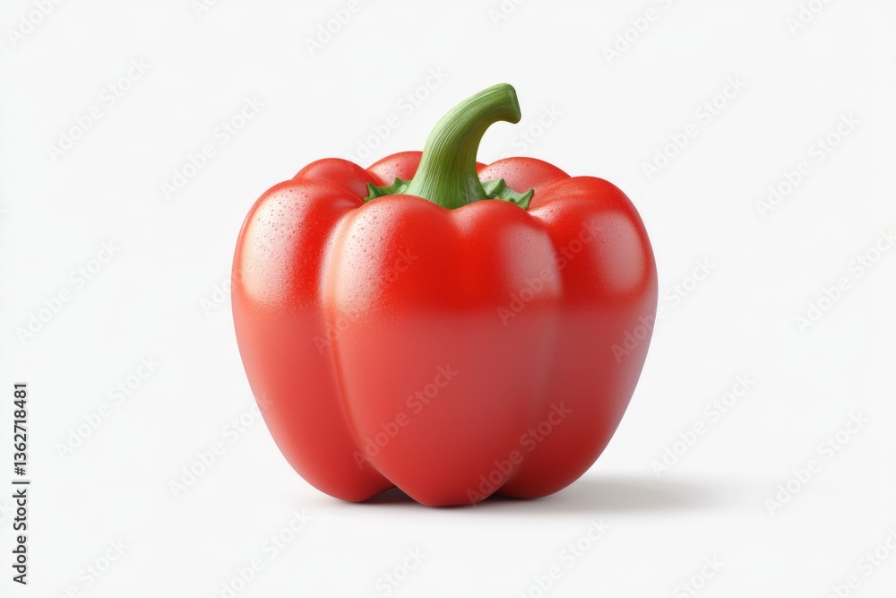Aufkleber vibrant red bell pepper sits against a plain background showcasing its glossy surface and unique sha