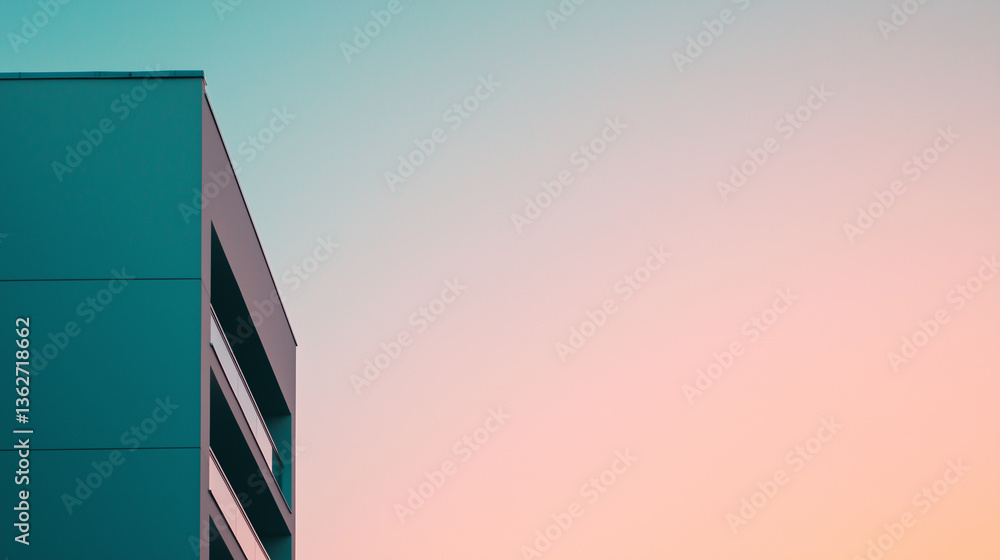 Poster modern building corner against pastel sky creates serene and minimalist scene