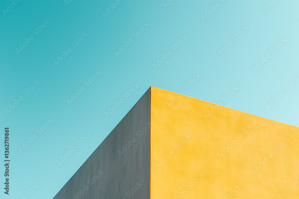 Poster minimal architectural structure with vibrant yellow and blue tones creates striking visual