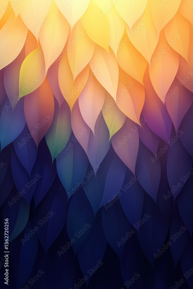 Poster colorful layered leaves create an abstract background in soft evening light
