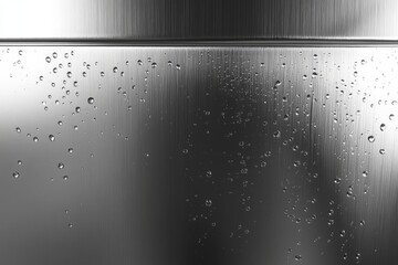 Obraz premium Close-up view of water droplets on a stainless steel surface highlighting textures and reflections in a kitchen setting