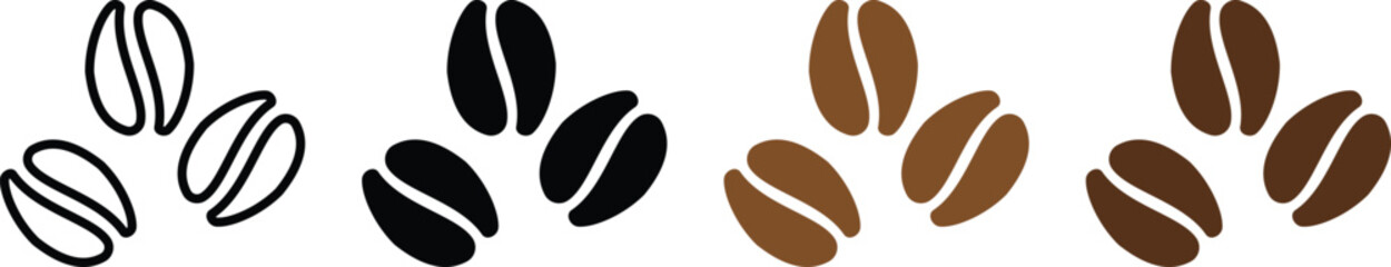 Three coffee beans icon set. Espresso vector illustration. set design in trendy style. Roasted coffee symbol. isolated
