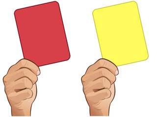 hands holding red and yellow cards