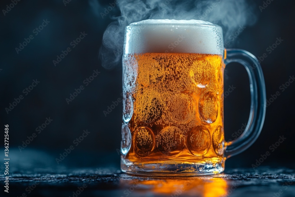 Aufkleber enjoying a cold mug of fresh beer on a cool evening in a cozy setting