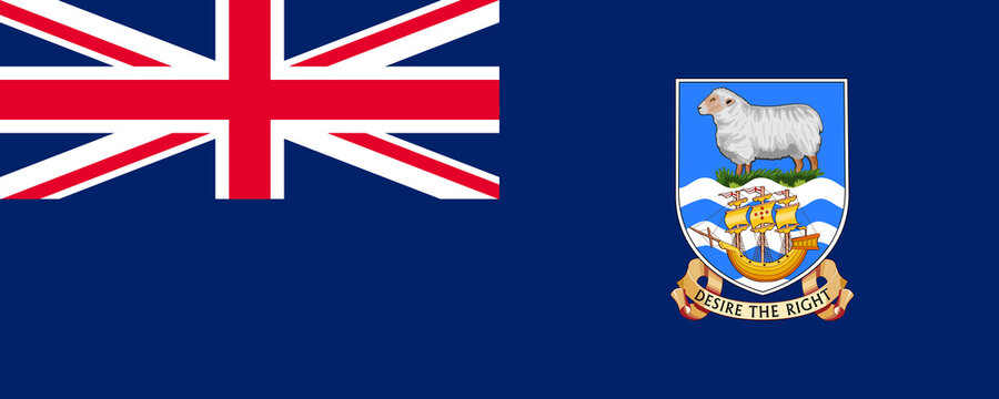 Flag of the Falkland Islands with coat of arms displayed against a blue background