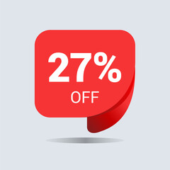 27% off discount, twenty seven percent chat balloon. Special offer sale red tag. Concept of the price list for discounts. Advertising campaign, sales, label offer. Vector illustration.