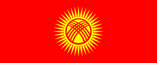 Kyrgyzstan flag featuring a sun with rays and traditional patterns on a red background