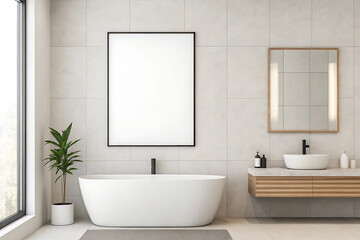 Modern bathroom interior with blank frame