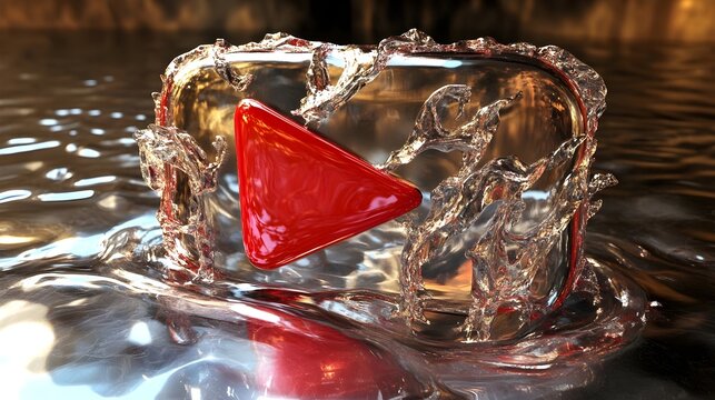 A 3D-rendered glossy red play button logo. Concepts : Social media,Video streaming, Digital content, Online entertainment, Branding, Technology, Modern design, Marketing, Media consumption, Visual ide
