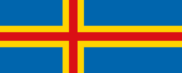 Obraz premium Flag of the Aland Islands waving proudly against a clear blue sky with bold colors and distinctive design