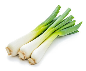Fresh Green Onions (Leeks) on White Background