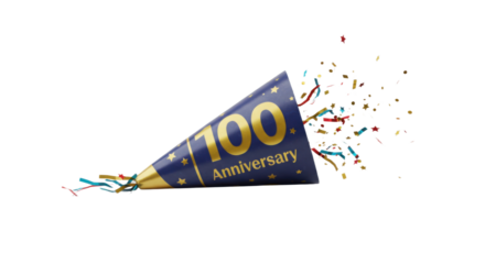 Celebrating 100th Anniversary with Party Hat and Confetti Explosion