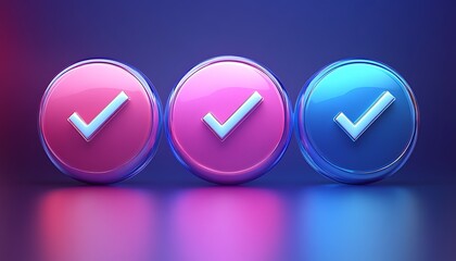 Three colored circles each displaying a check mark symbol