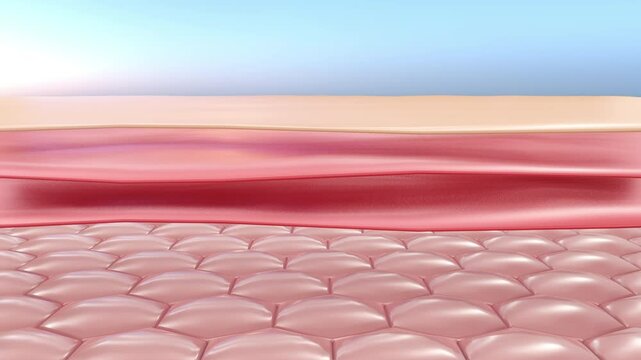 3D-rendered cross-section showing laser beams penetrating skin layers, representing laser therapy for skincare, rejuvenation, and dermatology treatments.