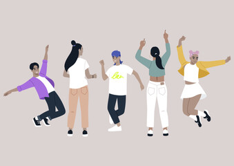 A diverse group of gifted dancers showcases their enthusiasm and creativity through expressive movements, celebrating unity and rhythm in a lively dance gathering