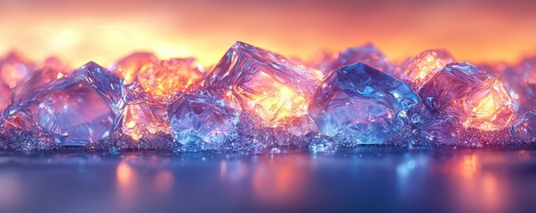Artistic display of luminous crystal cubes with vibrant orange and blue hues