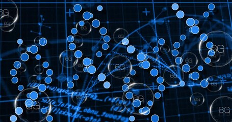 Animation of blue grid with interconnected dots and mathematical equations in school - Powered by Adobe