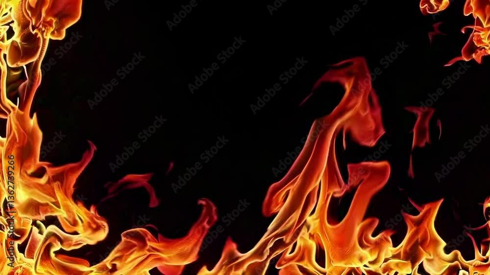 Poster dynamic video frame with fiery flames surrounding a black center. captured from a front-facing angle