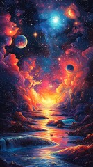 Dreamy cosmic planets sky view high resolution picture