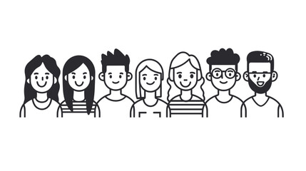 Diverse group of smiling individuals illustration representing community and inclusivity in design

