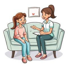 Two Friends Chatting on a Couch – Cartoon Style