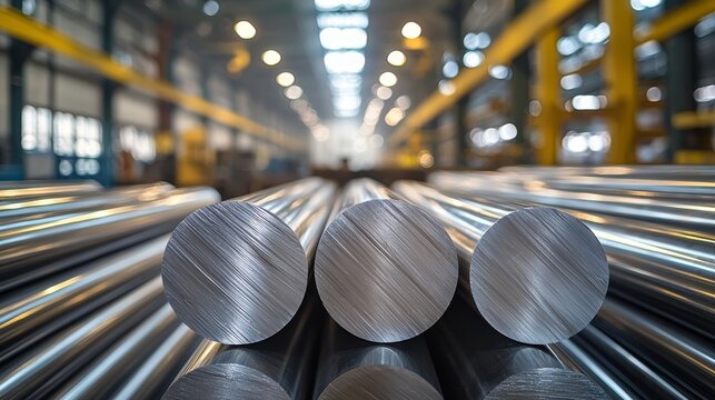 Refined steel billets arranged in precise stacks in a modern warehouse