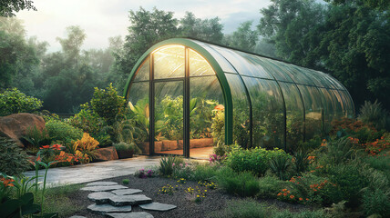 High-definition images of an eco-friendly greenhouse promoting sustainable agriculture