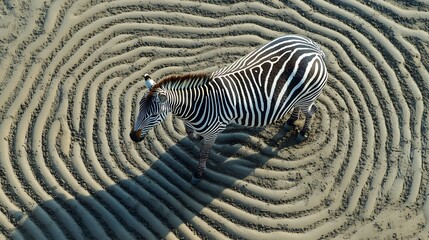 Zebra Standing on Sand with Rippled Patterns