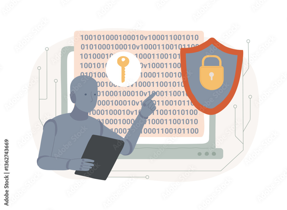 Poster ai-supported encryption abstract concept vector illustration.