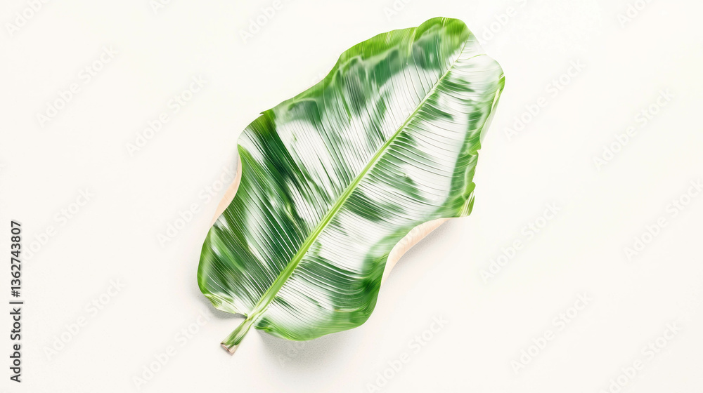 Poster realistic banana leaf with torn edge on light background for nature-themed design