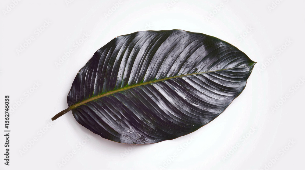 Poster realistic calathea leaf with intricate texture on clean white background