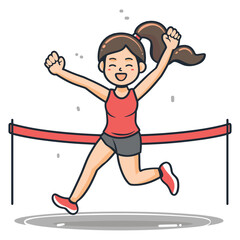Cartoon Runner Crossing Finish Line with Excitement