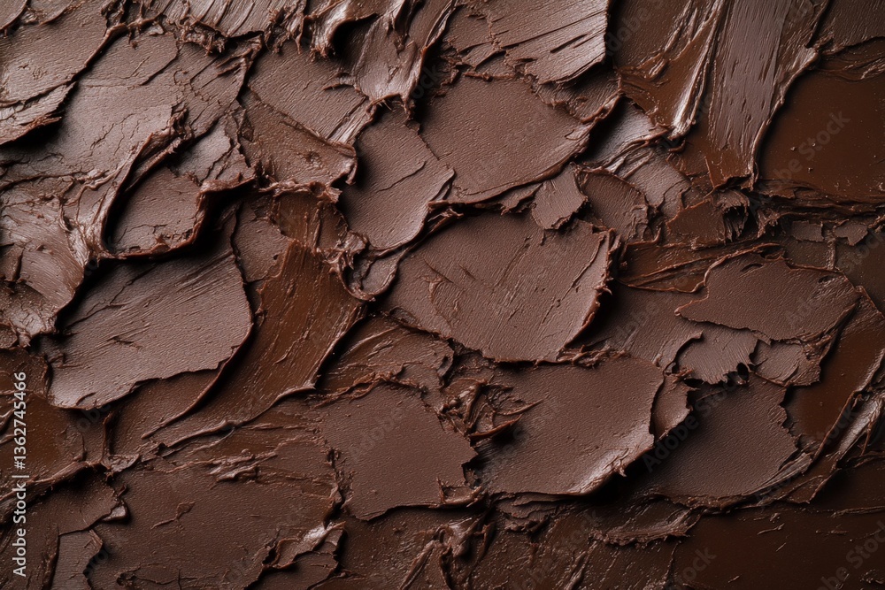 Poster Rich chocolate texture spread on a surface showcasing various layers and shades in a culinary setting
