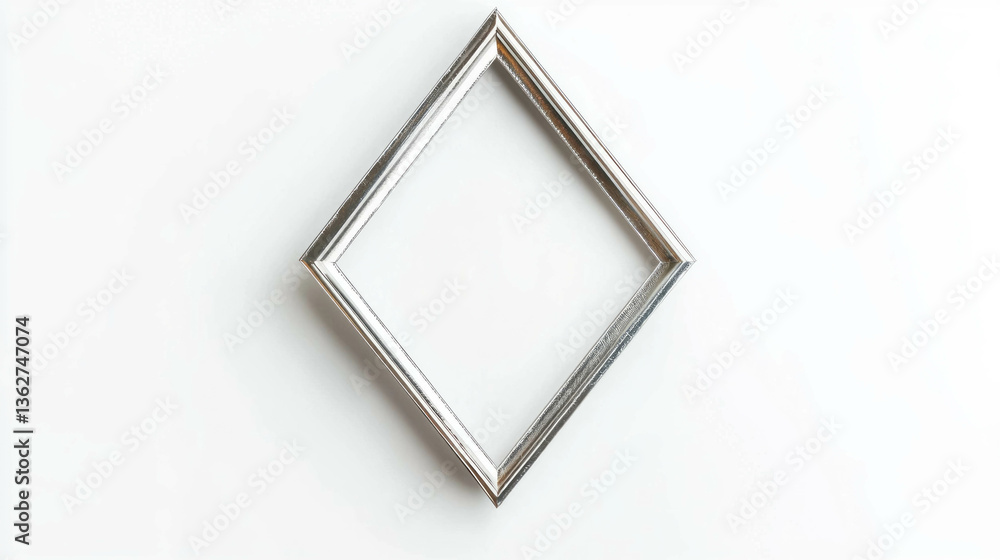 Poster Geometric minimalism with empty diamond shaped picture frame on white background