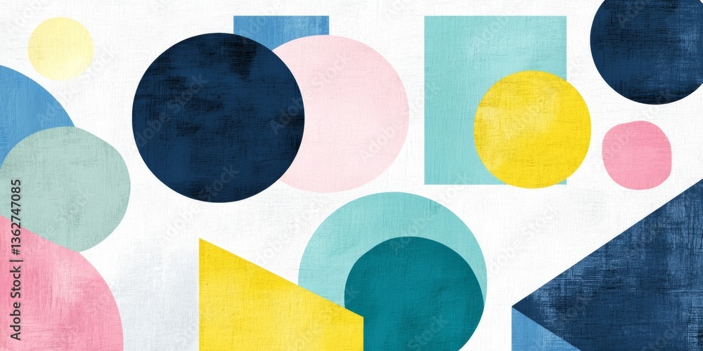 Poster colorful geometric shapes create an abstract design in soft pastels and bold tones suitable for mode