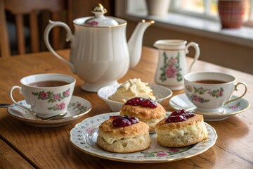 An English breakfast tea and scones with jam