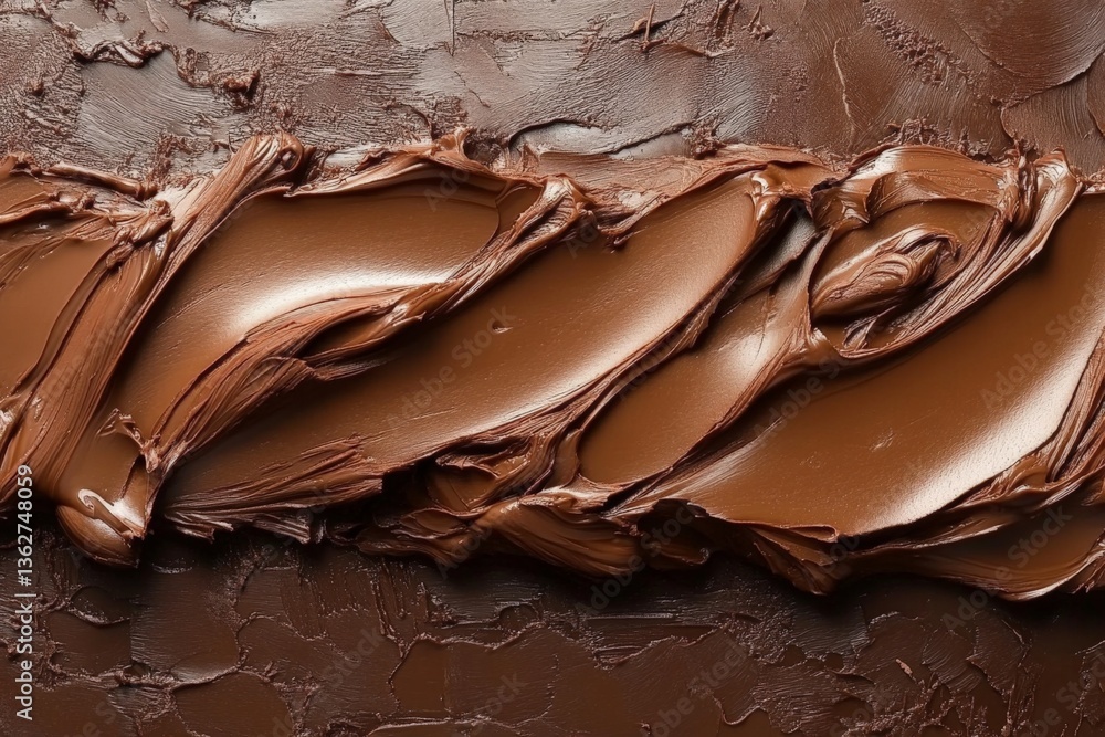 Poster Rich chocolate spread elegantly swirled across a textured surface in a culinary setup
