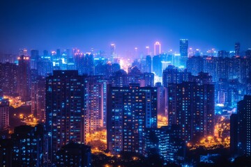 Obraz premium Colorful illuminated modern skyline of a large city at night