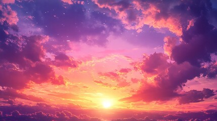 Fototapeta premium Dreamy sunset with vibrant pink and purple clouds. A magical scene of nature's beauty.