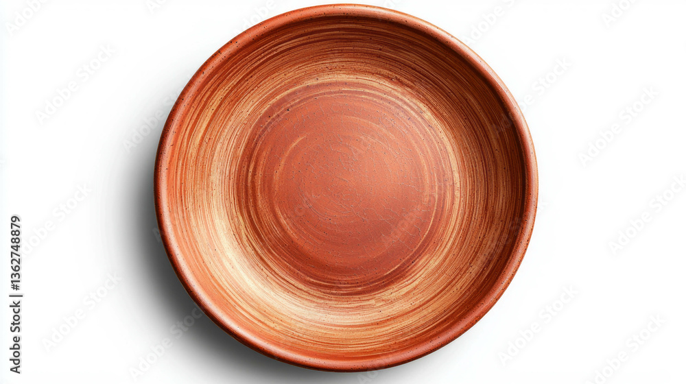 Aufkleber realistic empty round clay plate on white background for culinary and artistic design
