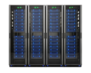 Four server racks in a data center.