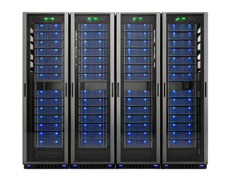 Four server racks in a data center.