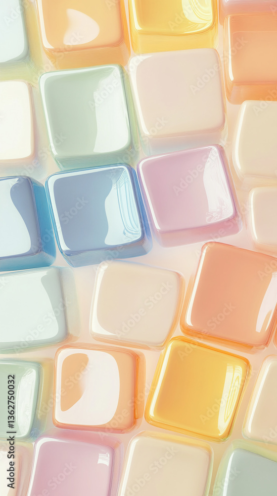 Aufkleber Abstract image of pastel-colored glossy squares, creating a smooth and seamless texture, showcasing a modern and elegant design, ideal for various backgrounds