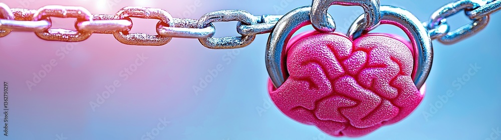 Aufkleber world husband day, futuristic cyberpunk illustration of brain lock on chain representing neural netw