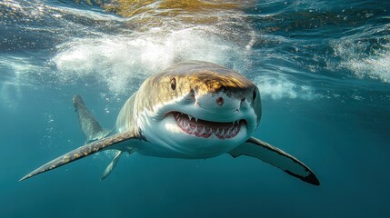 Majestic Great White Shark Underwater Encounter