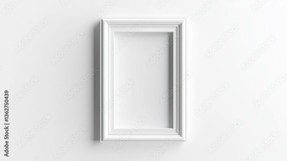 Poster Minimalist white empty rectangular frame on white wall for interior design or art display