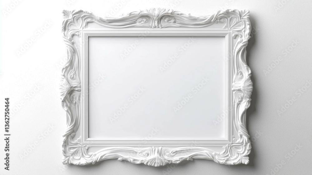 Poster elegant white ornate frame on minimalist background for art display or interior design