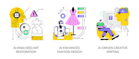 Art and Creativity with AI tools abstract concept vector illustrations.